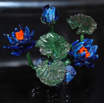 Blue Glass Waterlily Sculpture